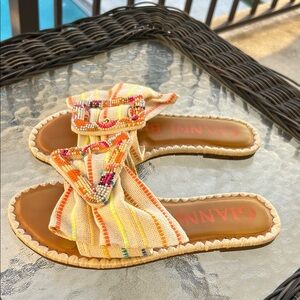 Gianni Bini Beaded Striped Sandals - Orange and Cream